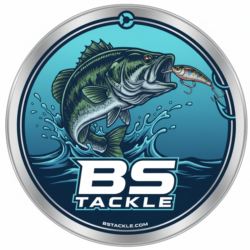 BSTackle logo: largemouth bass and lure